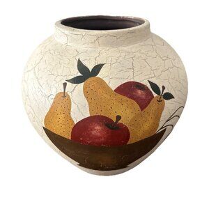 LBK apple & Pear Fruit in Bowl Crackel 8” Kitchen Pottery Vase